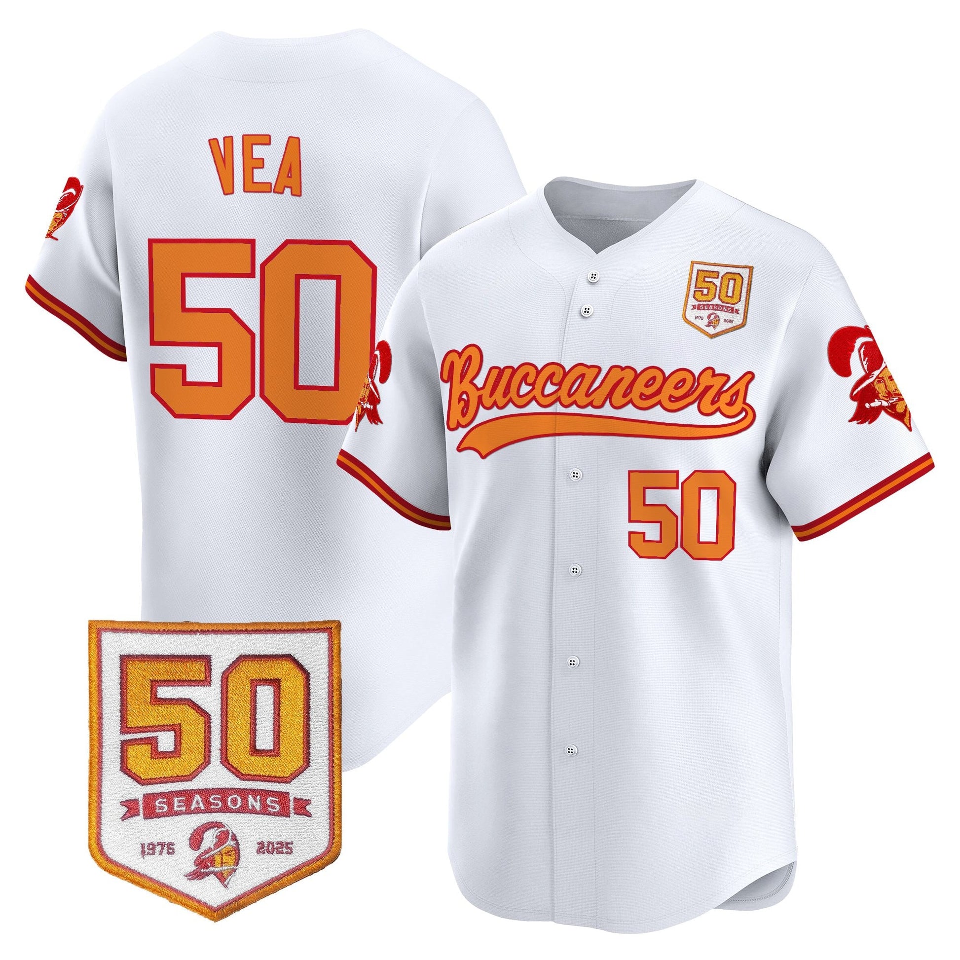 Men's Tampa Bay Buccaneers 50th Season Patch Vapor Baseball Jersey - All Stitched
