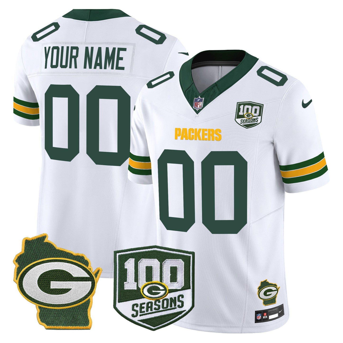 Green Bay Packers 100th Season & Home Patch Vapor Limited Custom Jersey - All Stitched