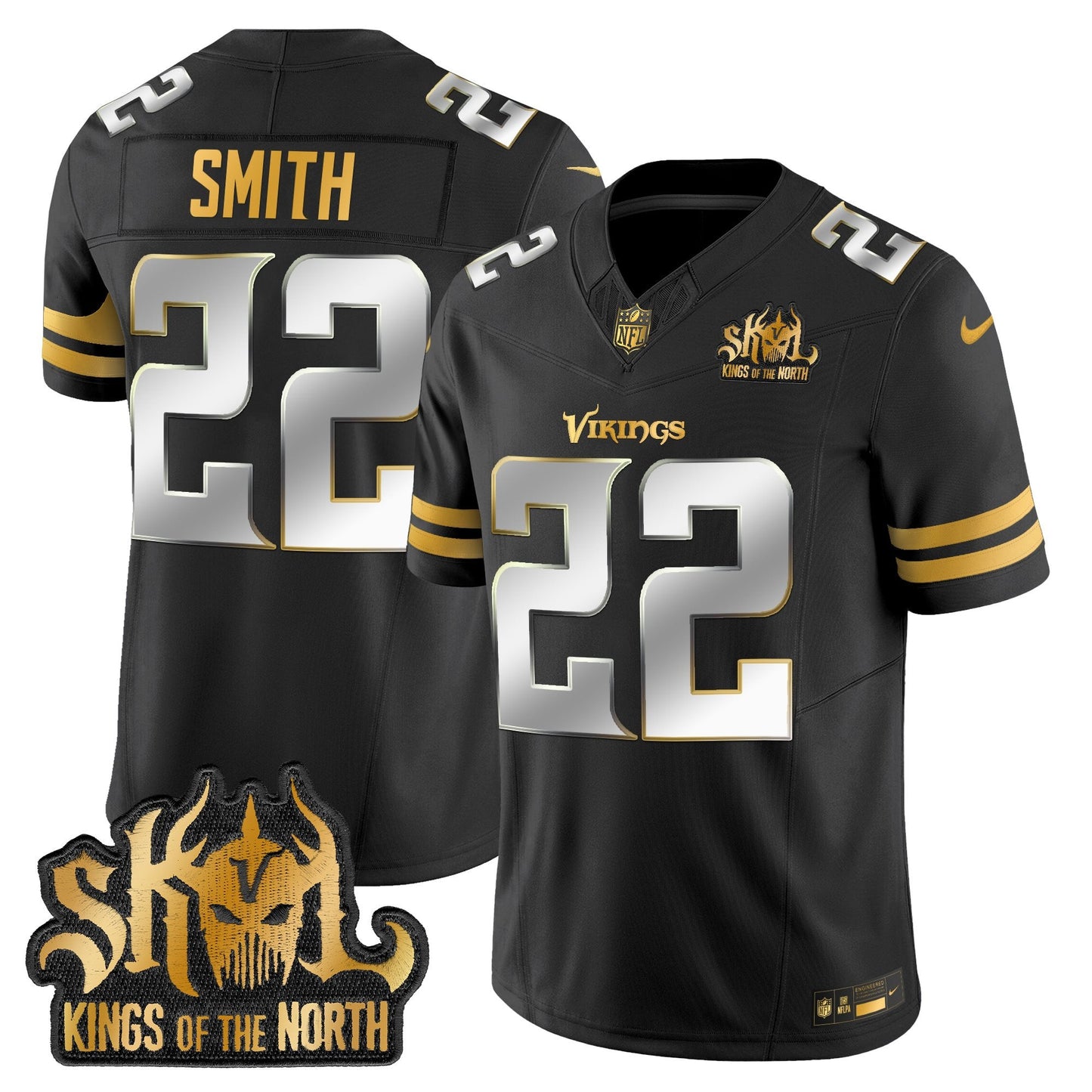 Men's Minnesota Vikings 2025 Gold Vapor Limited Jersey - Kings Of The North Patch - All Stitched