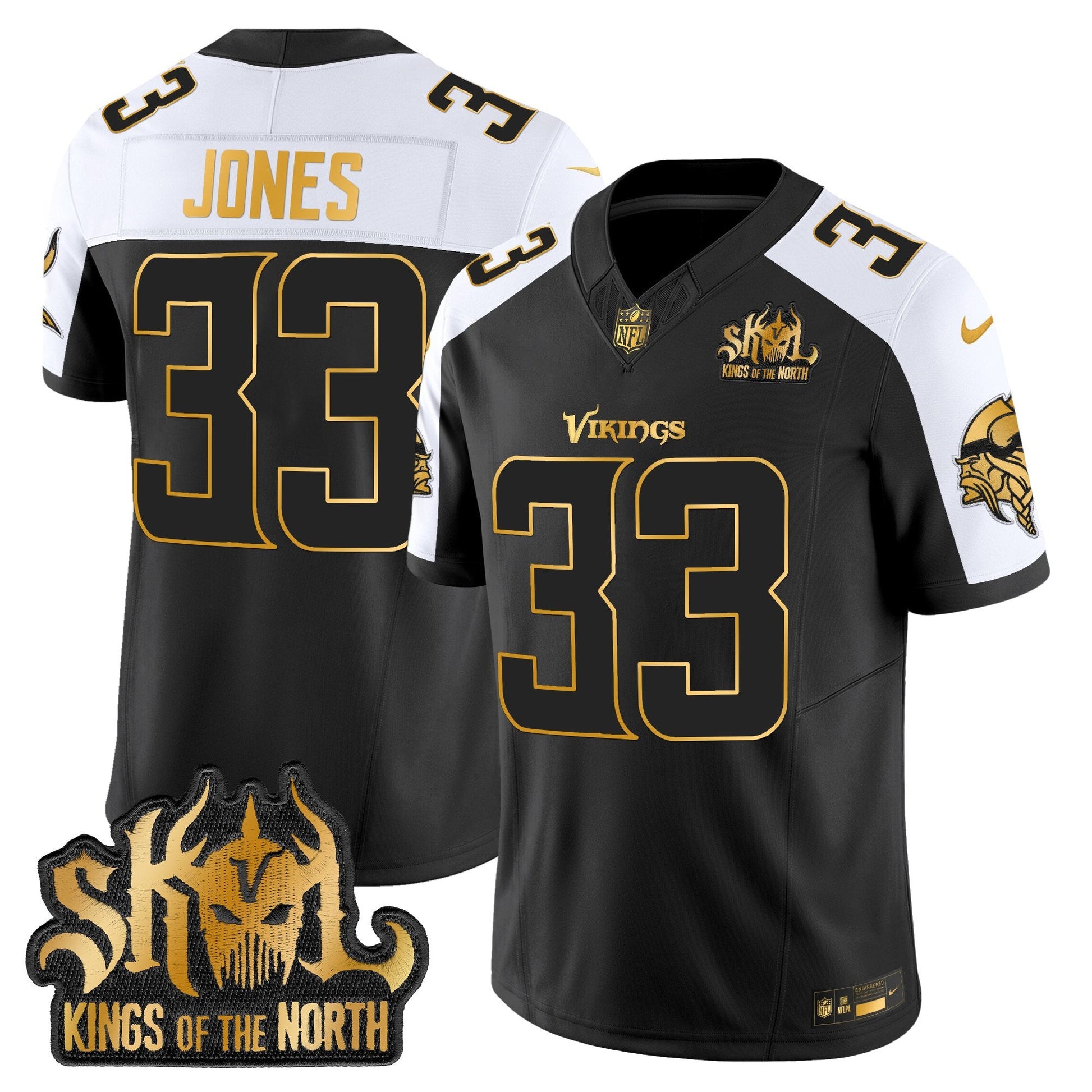 Men's Minnesota Vikings 2025 Gold Vapor Limited Jersey - Kings Of The North Patch - All Stitched