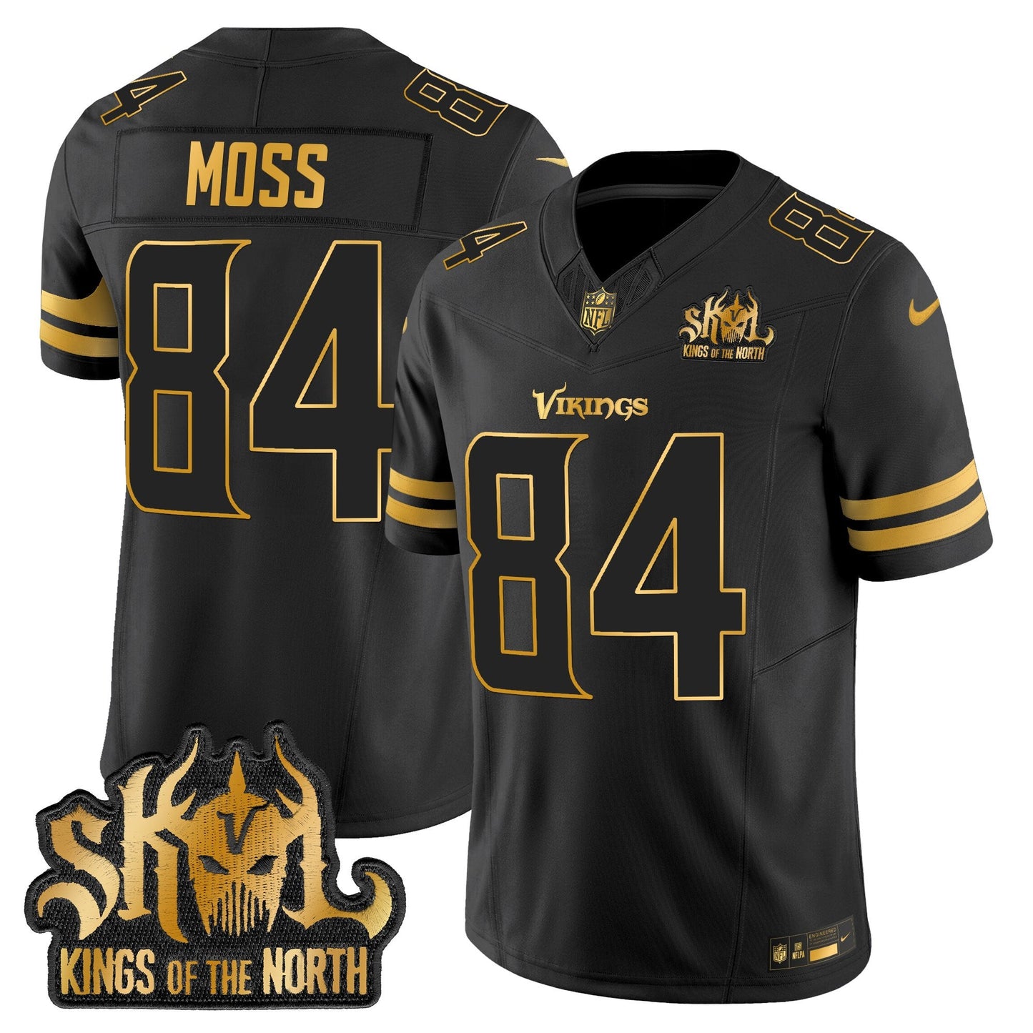 Men's Minnesota Vikings 2025 Gold Vapor Limited Jersey - Kings Of The North Patch - All Stitched