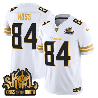 Men's Minnesota Vikings 2025 Gold Vapor Limited Jersey - Kings Of The North Patch - All Stitched