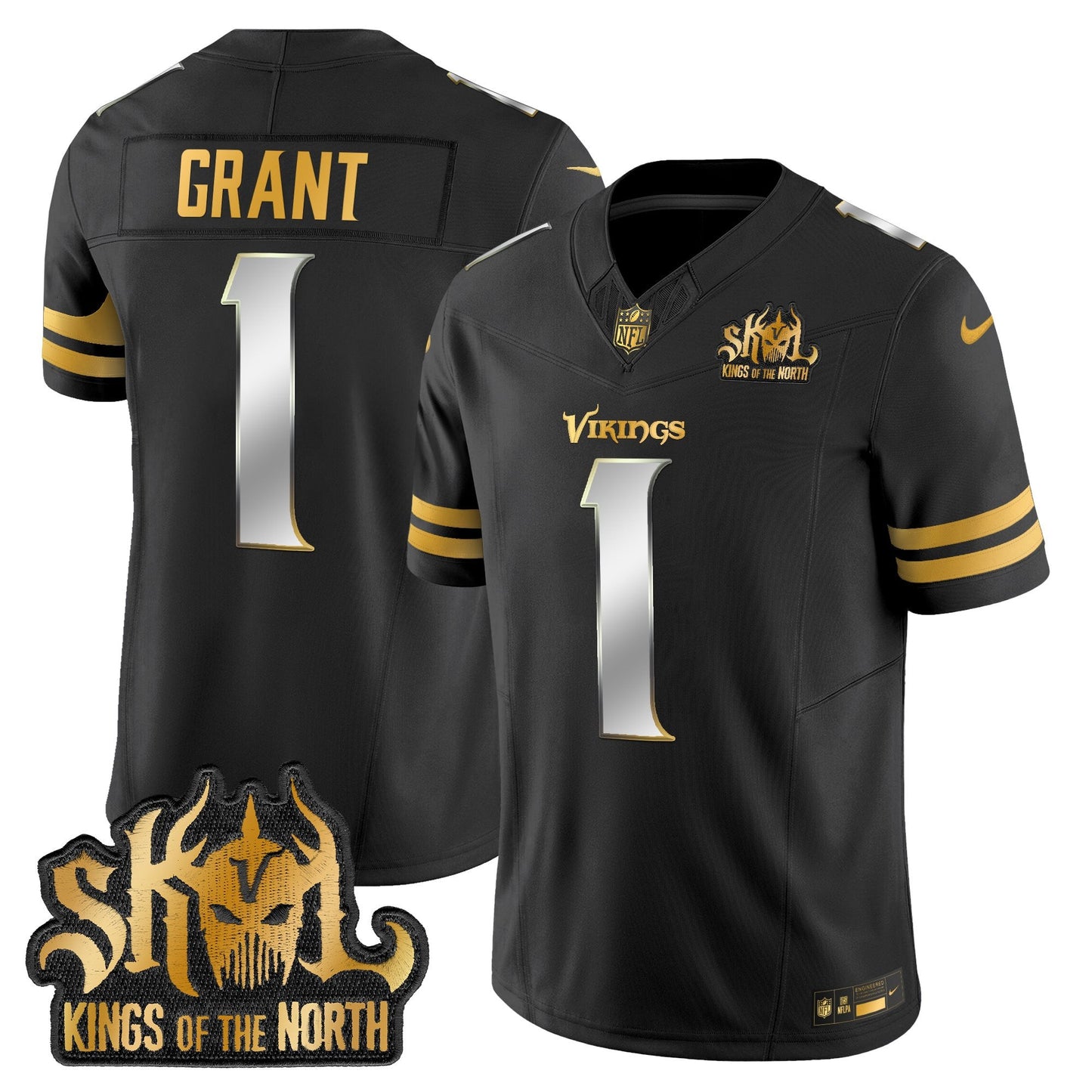Men's Minnesota Vikings 2025 Gold Vapor Limited Jersey - Kings Of The North Patch - All Stitched
