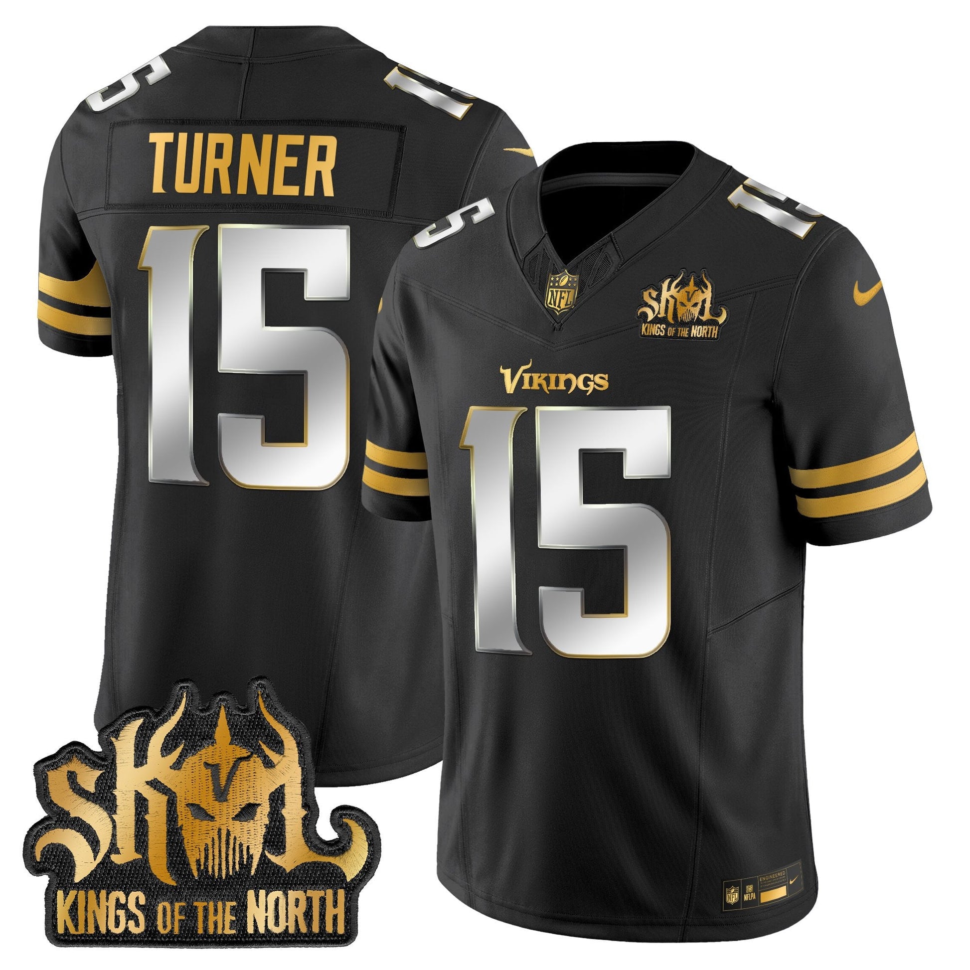 Men's Minnesota Vikings 2025 Gold Vapor Limited Jersey - Kings Of The North Patch - All Stitched