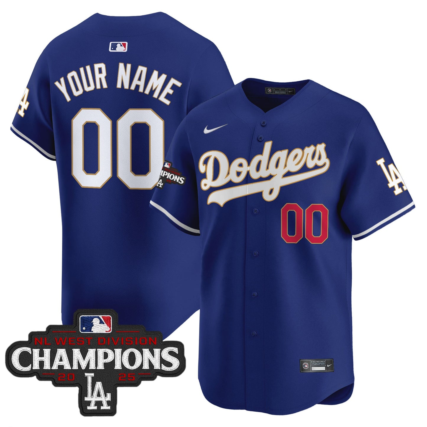 Dodgers 2025 NL West Division Champions Patch Gold Trim Vapor Premier Limited Custom Jersey - All Stitched