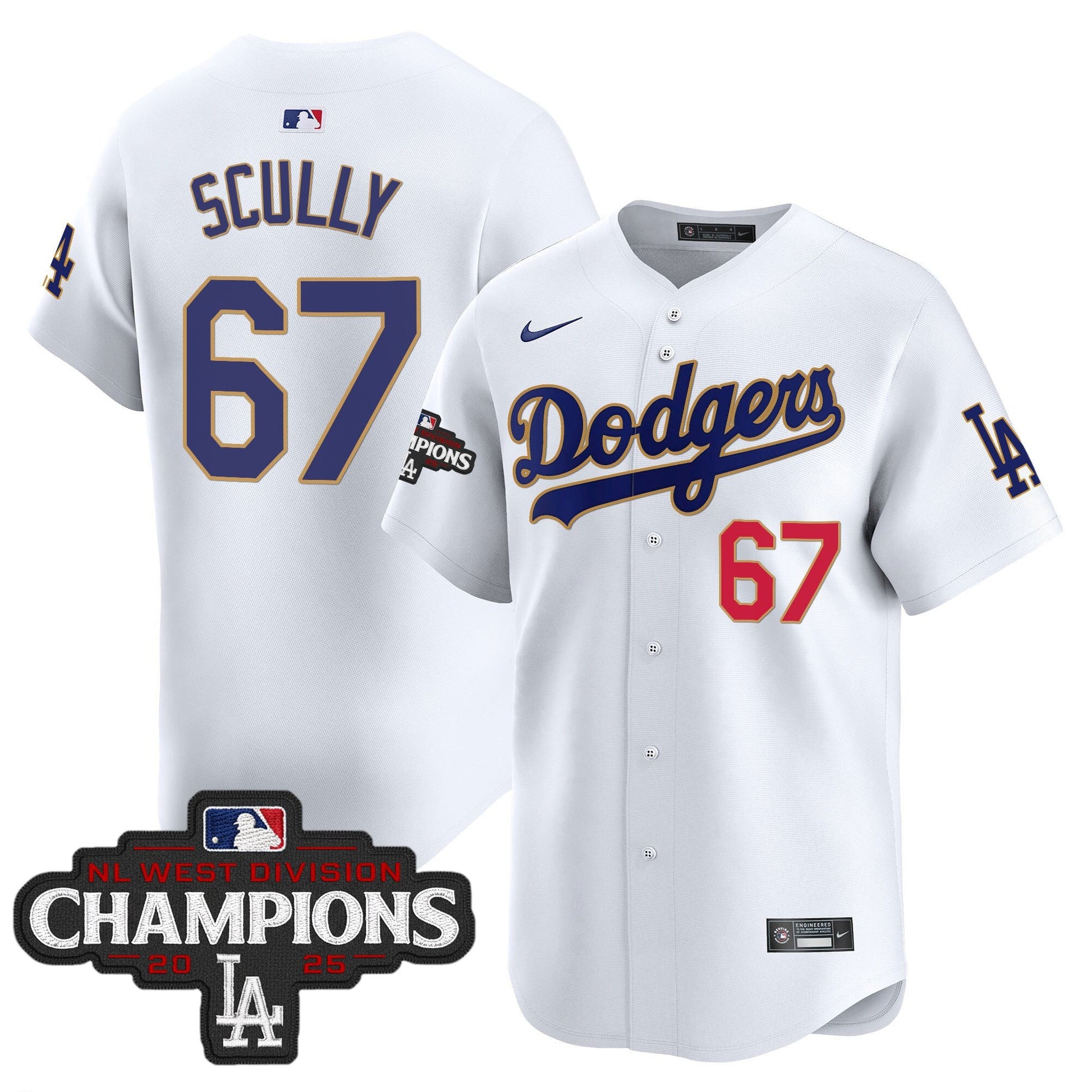 Men's Dodgers 2025 NL West Division Champions Patch Gold Trim Vapor Premier Limited Jersey - All Stitched