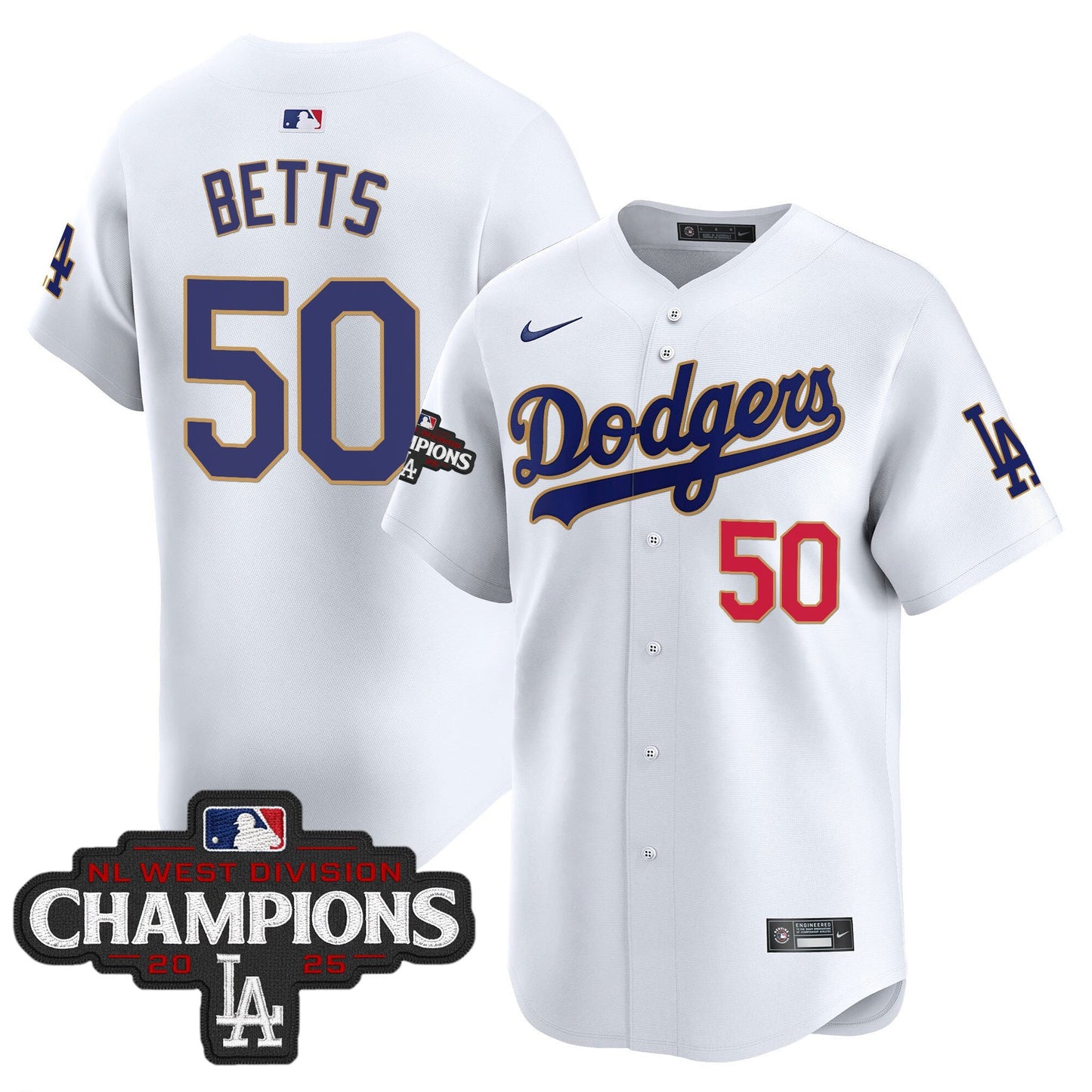 Men's Dodgers 2025 NL West Division Champions Patch Gold Trim Vapor Premier Limited Jersey - All Stitched