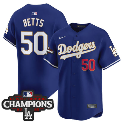 Men's Dodgers 2025 NL West Division Champions Patch Gold Trim Vapor Premier Limited Jersey - All Stitched
