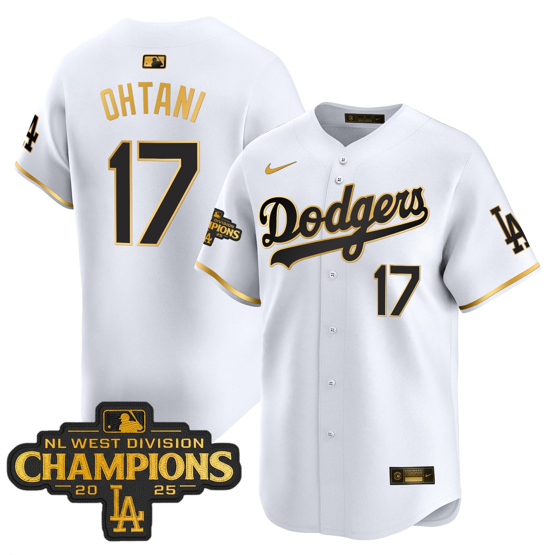 Men's Dodgers 2025 NL West Division Champions Patch Gold Trim Vapor Premier Limited Jersey - All Stitched