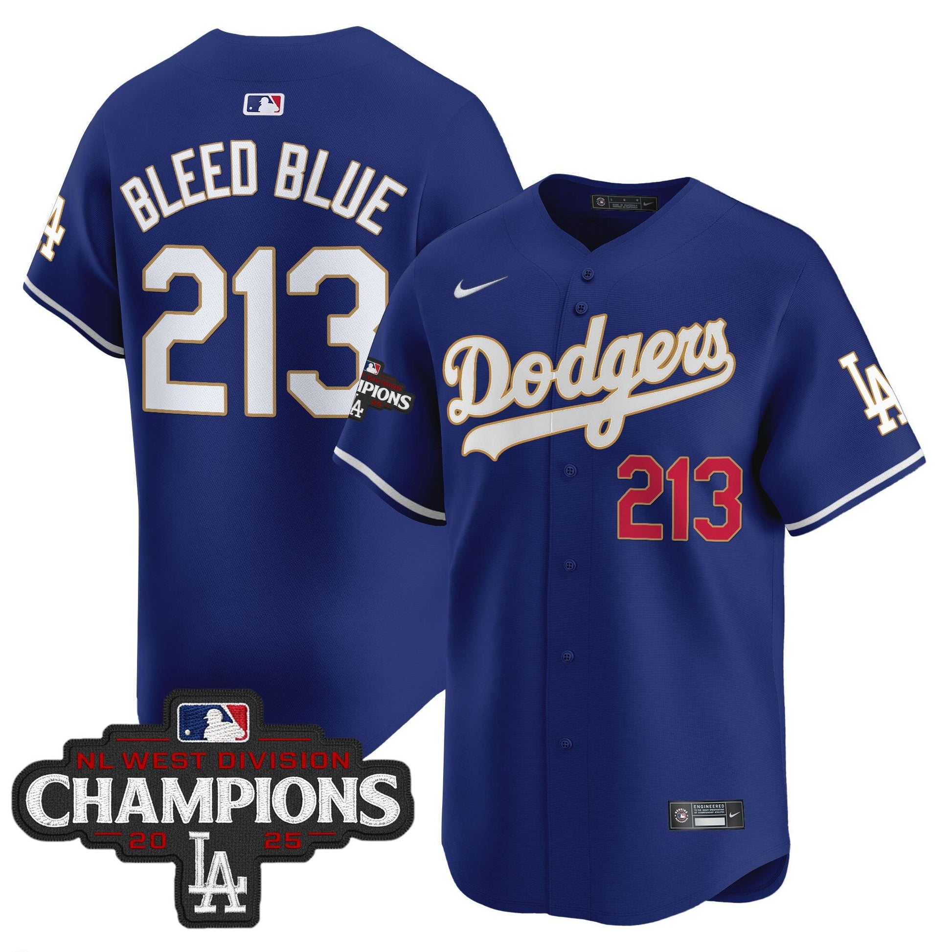 Men's Dodgers 2025 NL West Division Champions Patch Gold Trim Vapor Premier Limited Jersey - All Stitched