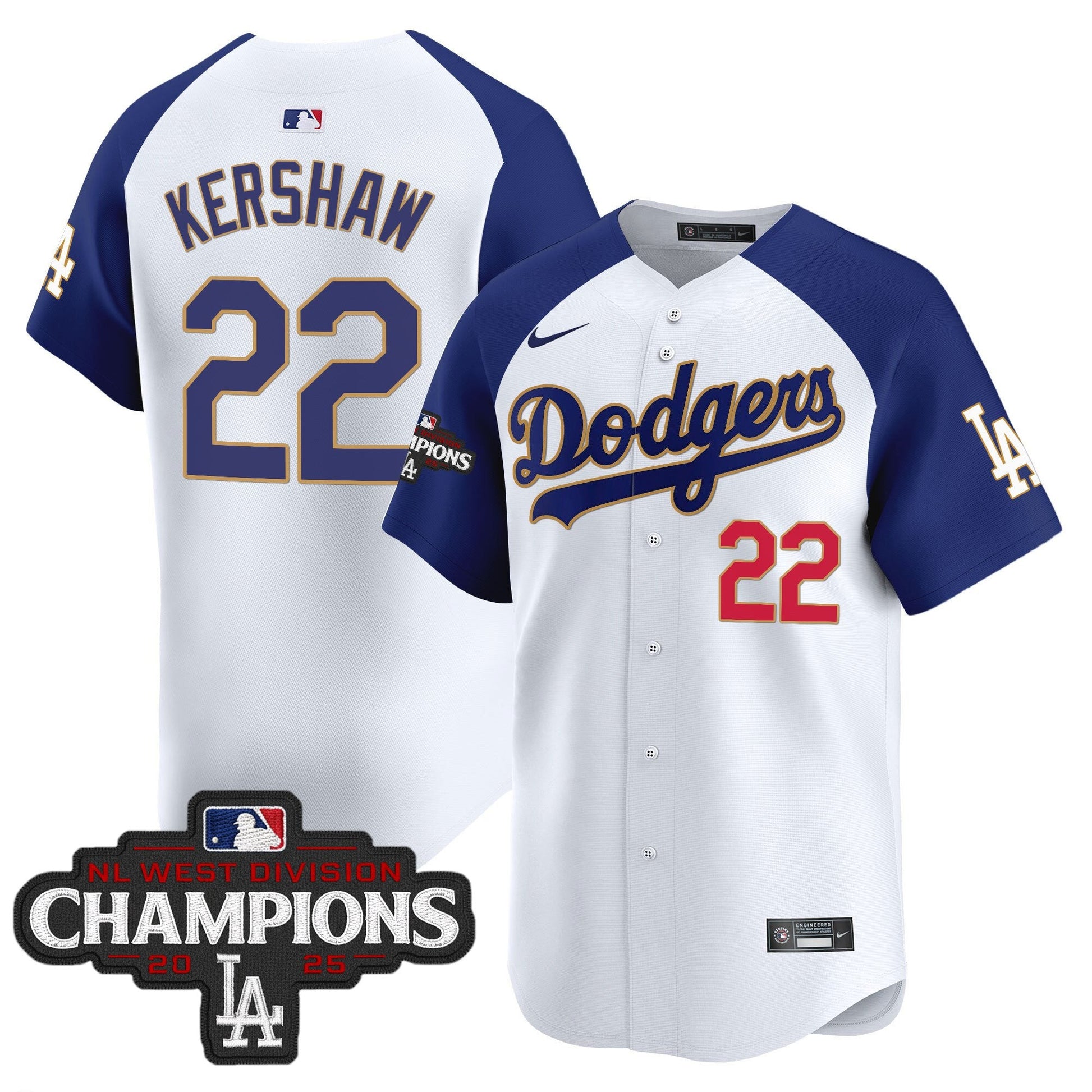 Men's Dodgers 2025 NL West Division Champions Patch Gold Trim Vapor Premier Limited Jersey - All Stitched