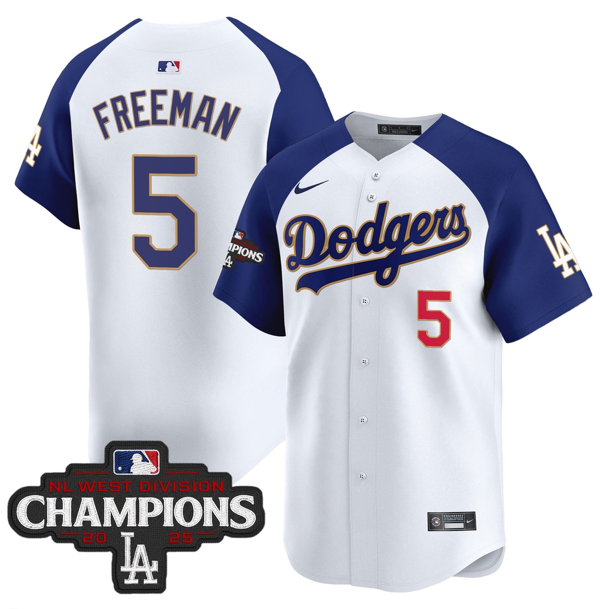Men's Dodgers 2025 NL West Division Champions Patch Gold Trim Vapor Premier Limited Jersey - All Stitched