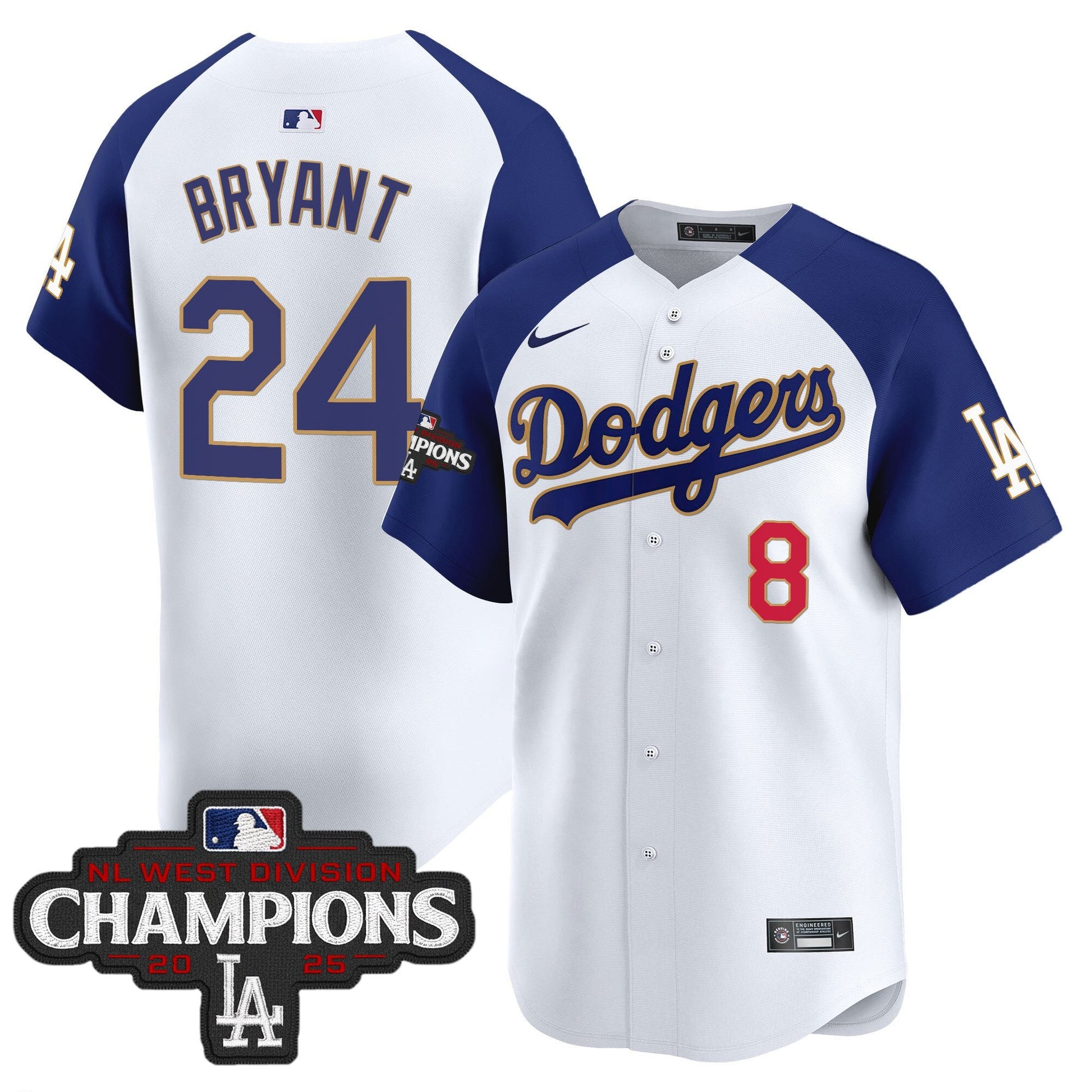 Men's Dodgers 2025 NL West Division Champions Patch Gold Trim Vapor Premier Limited Jersey - All Stitched