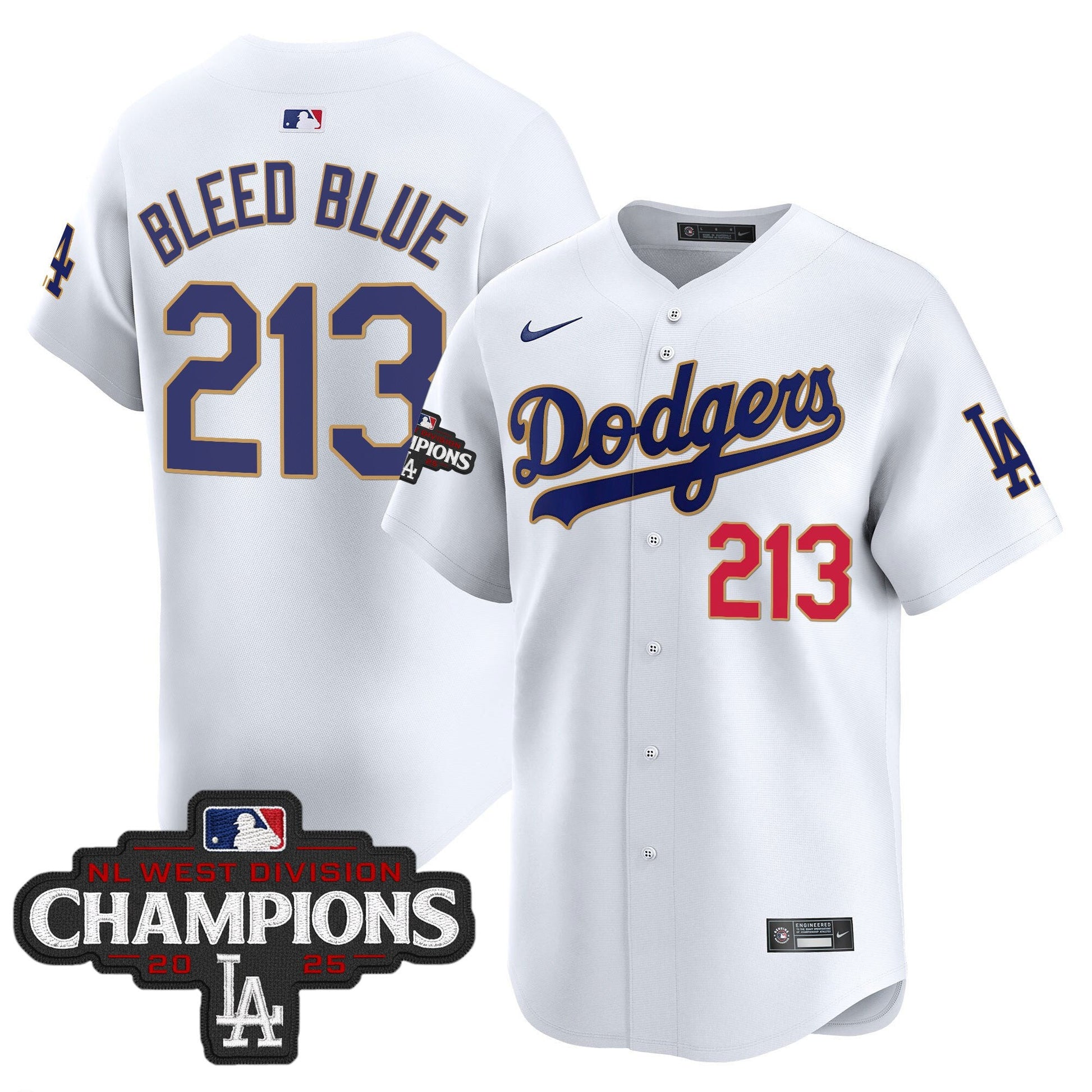 Men's Dodgers 2025 NL West Division Champions Patch Gold Trim Vapor Premier Limited Jersey - All Stitched
