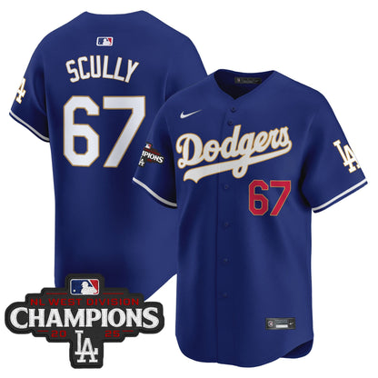Men's Dodgers 2025 NL West Division Champions Patch Gold Trim Vapor Premier Limited Jersey - All Stitched