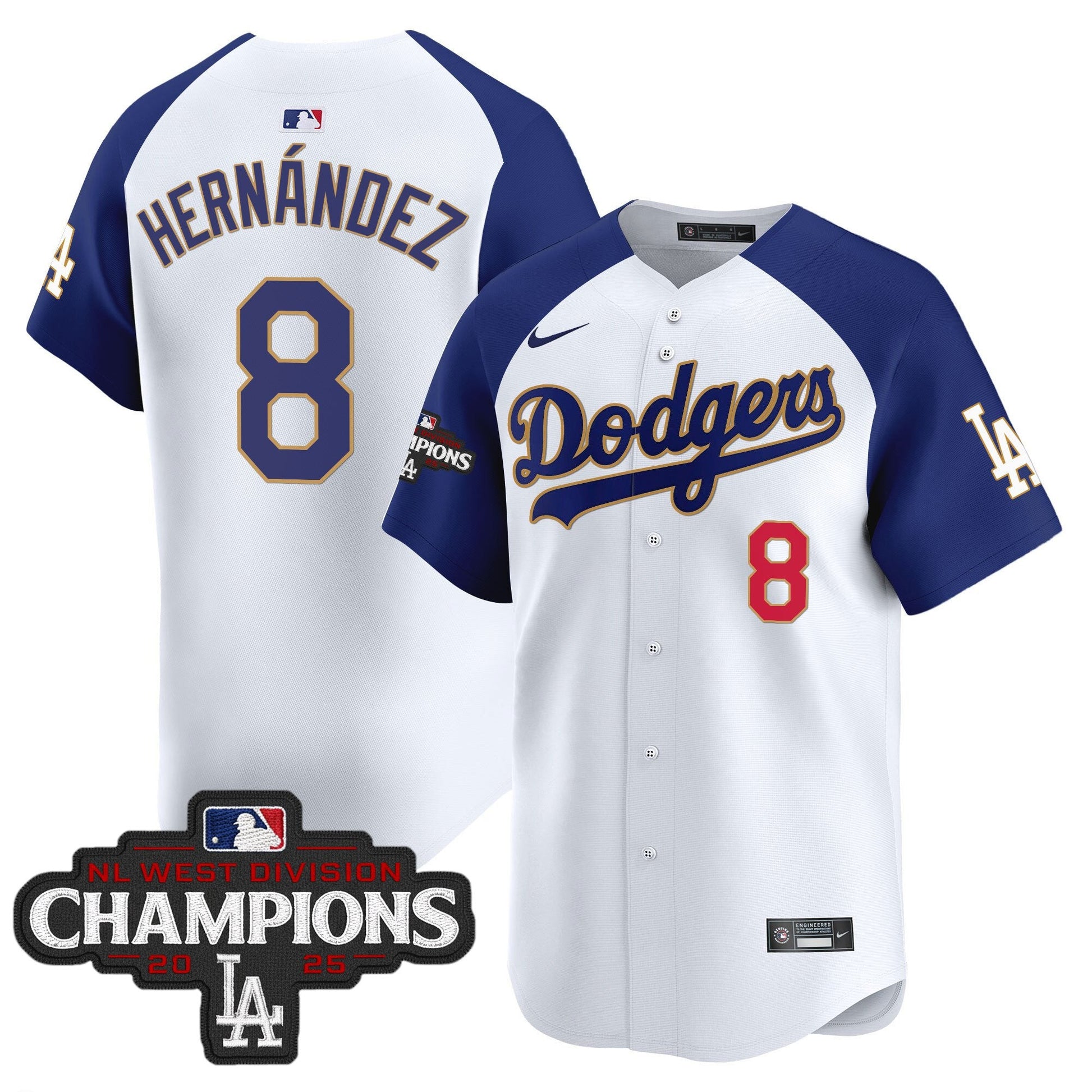 Men's Dodgers 2025 NL West Division Champions Patch Gold Trim Vapor Premier Limited Jersey - All Stitched