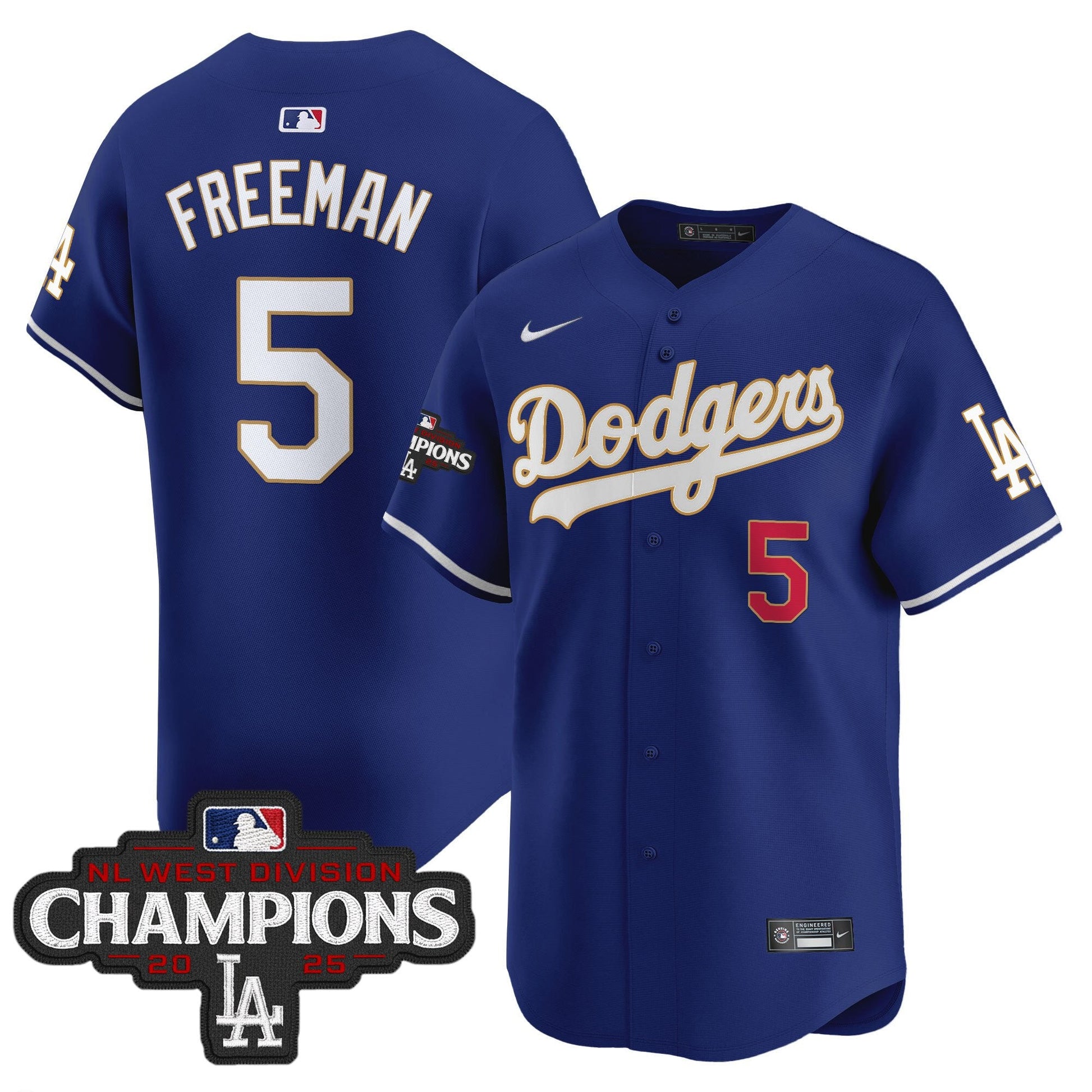 Men's Dodgers 2025 NL West Division Champions Patch Gold Trim Vapor Premier Limited Jersey - All Stitched