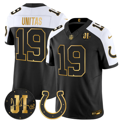 Men's Indianapolis Colts 2025 Jim Irsay Patch Gold Vapor Limited Jersey - All Stitched