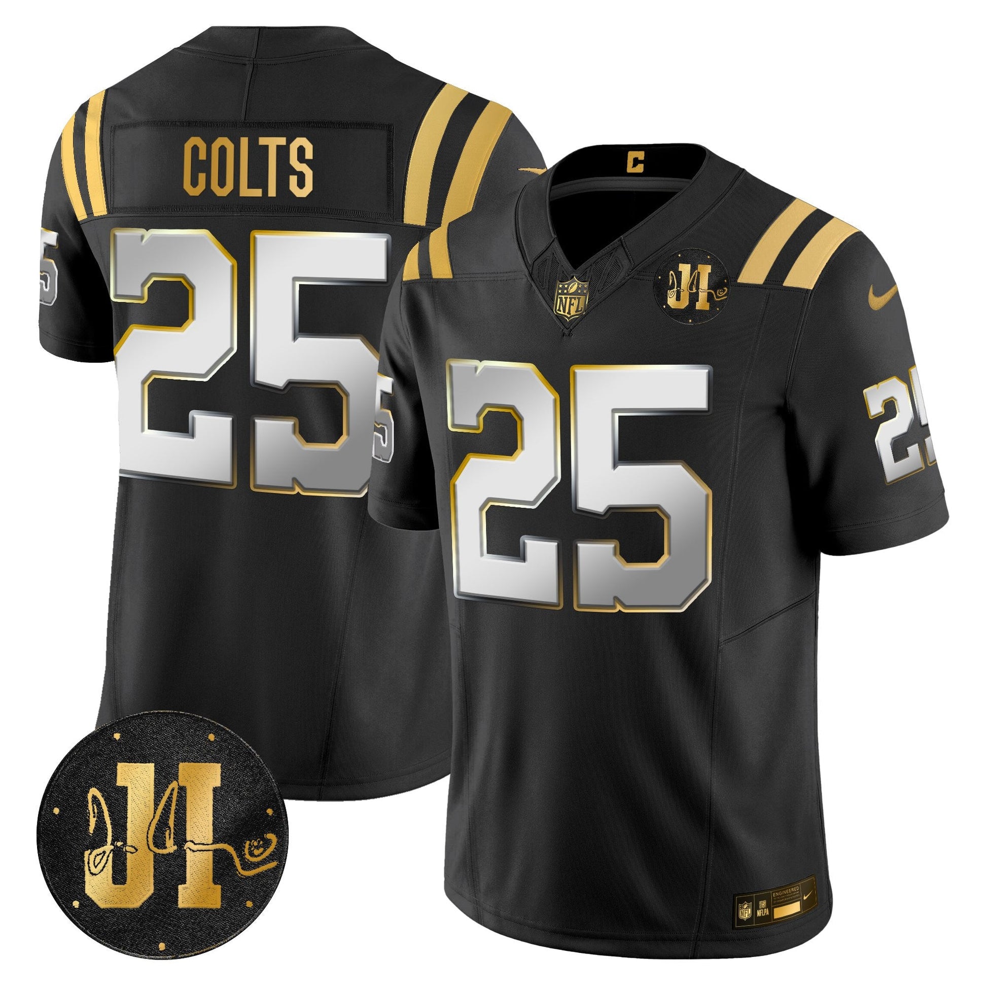 Men's Indianapolis Colts 2025 Jim Irsay Patch Gold Vapor Limited Jersey - All Stitched