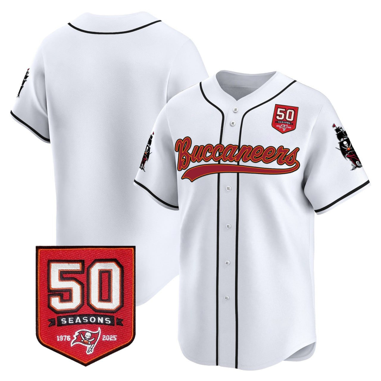 Men's Tampa Bay Buccaneers 50th Season Patch Vapor Baseball Jersey - All Stitched