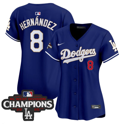 Women's Dodgers 2025 NL West Division Champions Patch Gold Trim Vapor Premier Limited Jersey - All Stitched