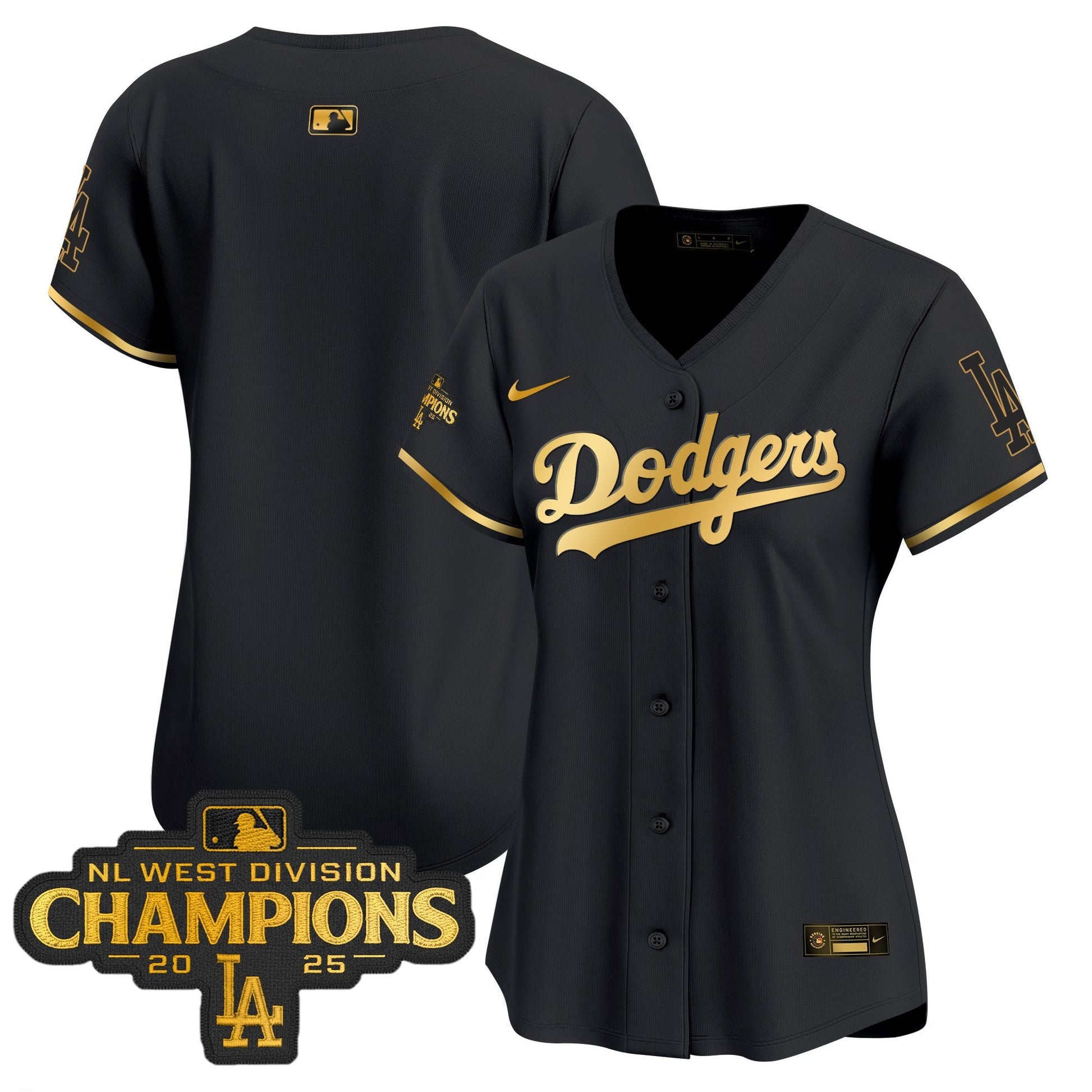 Women's Dodgers 2025 NL West Division Champions Patch Gold Trim Vapor Premier Limited Jersey - All Stitched