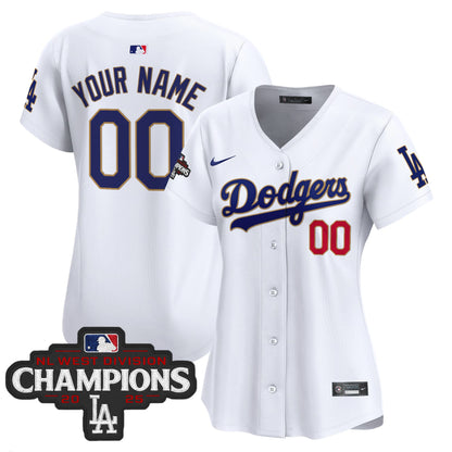 Dodgers 2025 NL West Division Champions Patch Gold Trim Vapor Premier Limited Custom Jersey - All Stitched
