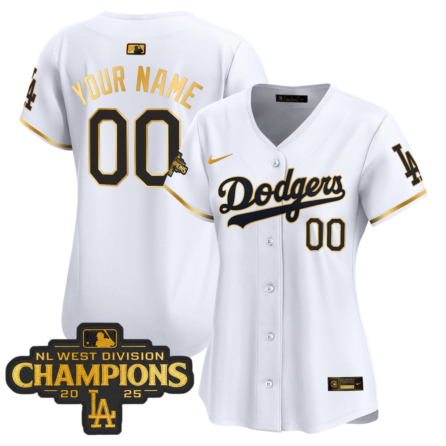 Dodgers 2025 NL West Division Champions Patch Gold Trim Vapor Premier Limited Custom Jersey - All Stitched