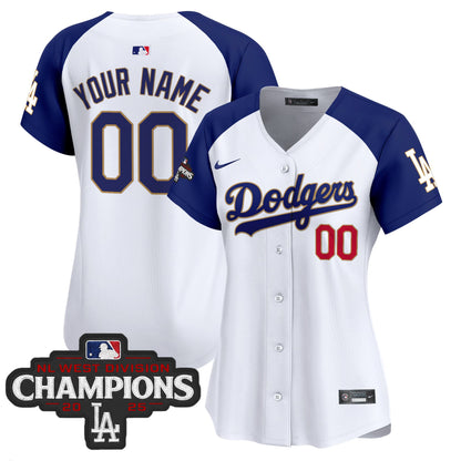 Dodgers 2025 NL West Division Champions Patch Gold Trim Vapor Premier Limited Custom Jersey - All Stitched