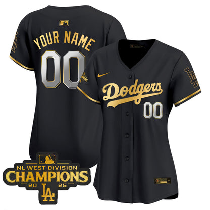 Dodgers 2025 NL West Division Champions Patch Gold Trim Vapor Premier Limited Custom Jersey - All Stitched