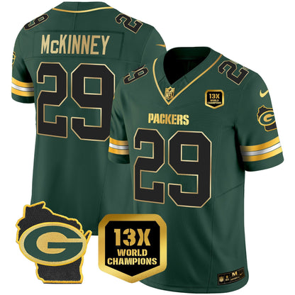 Green Bay Packers 13x Time World Champions Patch Gold Limited Jersey – All Stitched