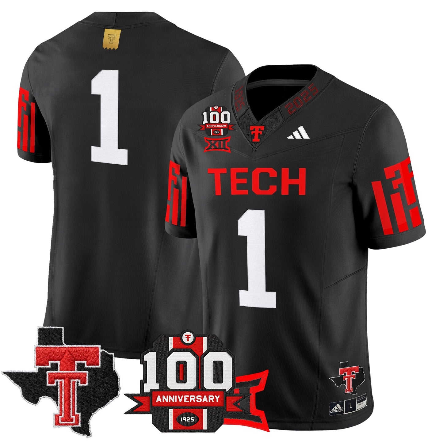 Men's Texas Tech Red Raiders 2025 Vapor Limited Jersey - 100th Anniversary & Texas Patch - All Stitched
