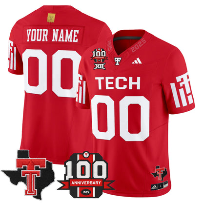 Texas Tech Red Raiders 2025 Vapor Limited Custom Jersey - 100th Anniversary & Texas Patch - All Stitched