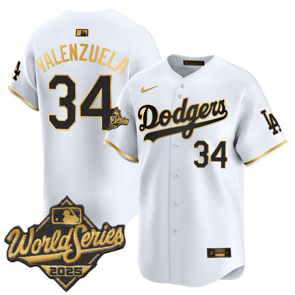 Men's Dodgers 2025 World Series Gold Trim Vapor Premier Limited Jersey - All Stitched