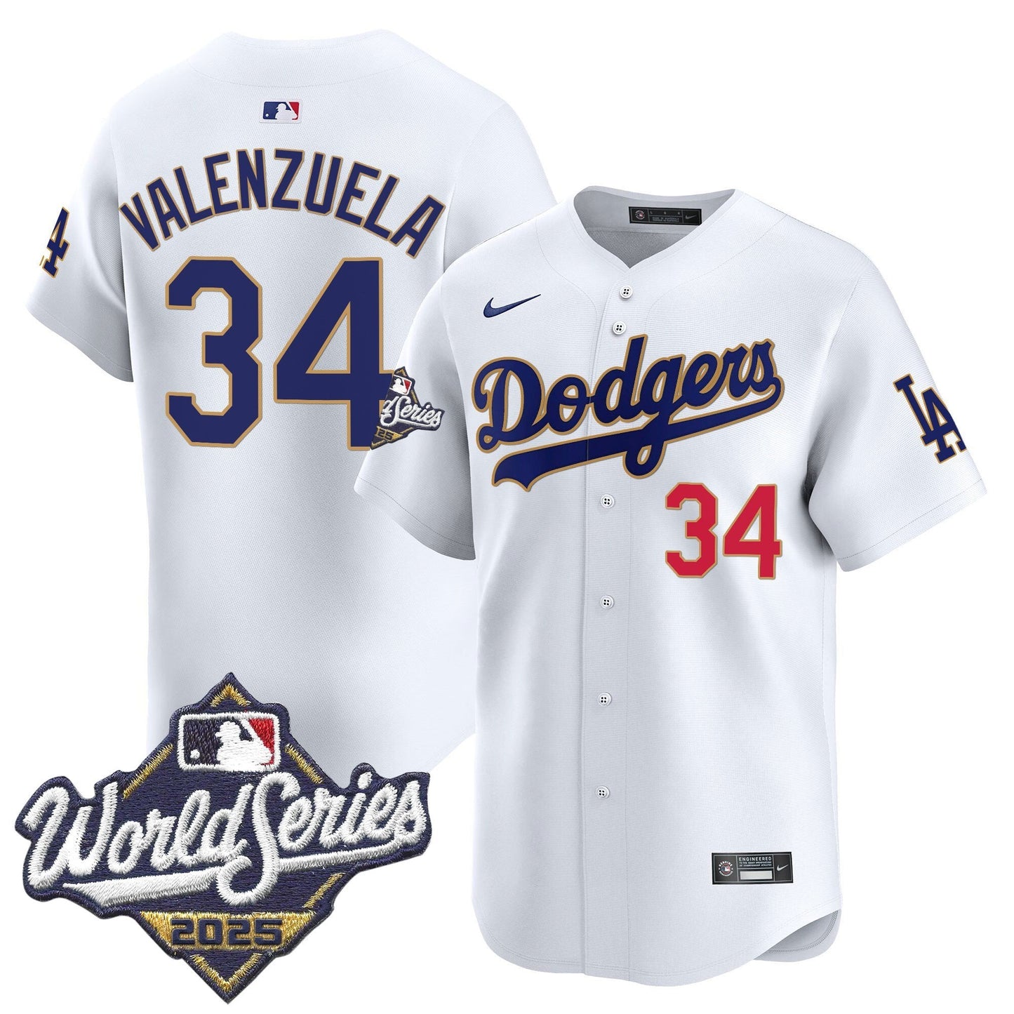 Men's Dodgers 2025 World Series Gold Trim Vapor Premier Limited Jersey - All Stitched