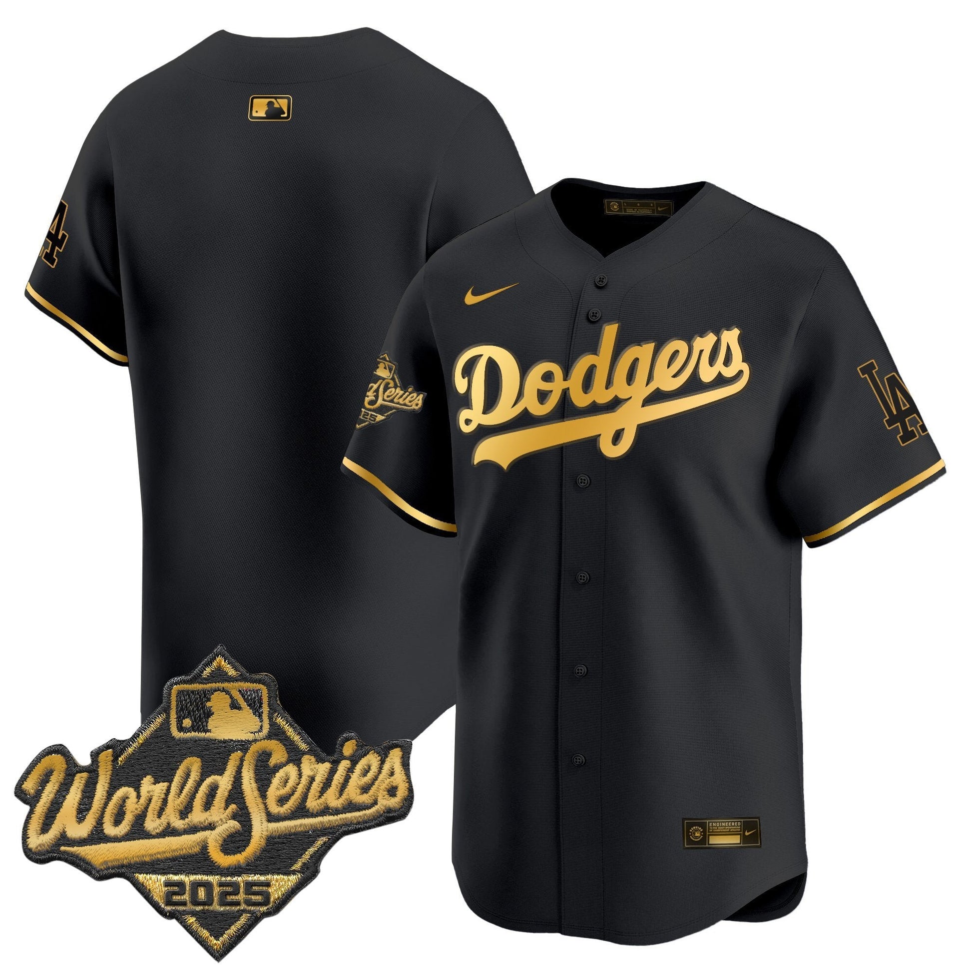Men's Dodgers 2025 World Series Gold Trim Vapor Premier Limited Jersey - All Stitched
