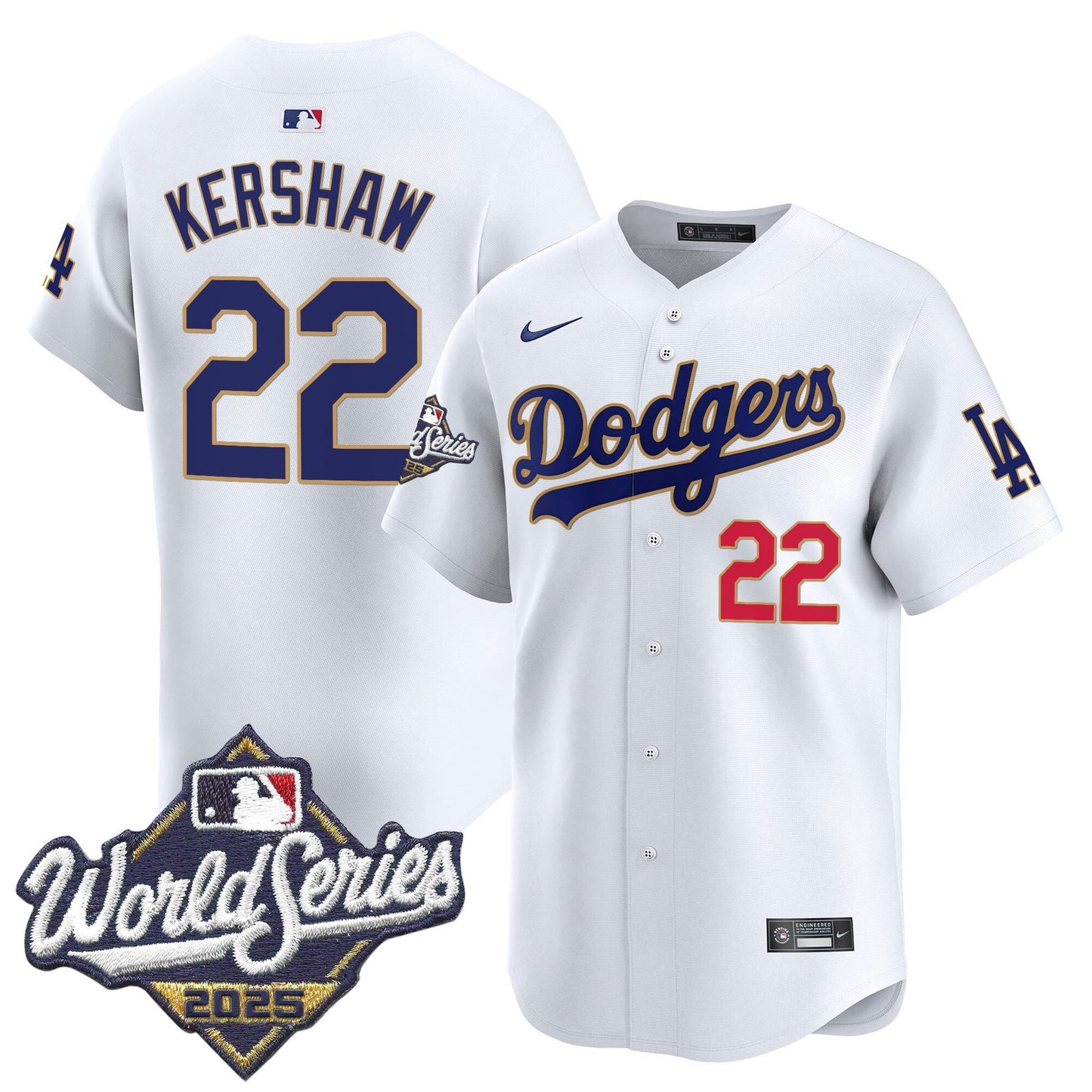 Men's Dodgers 2025 World Series Gold Trim Vapor Premier Limited Jersey - All Stitched