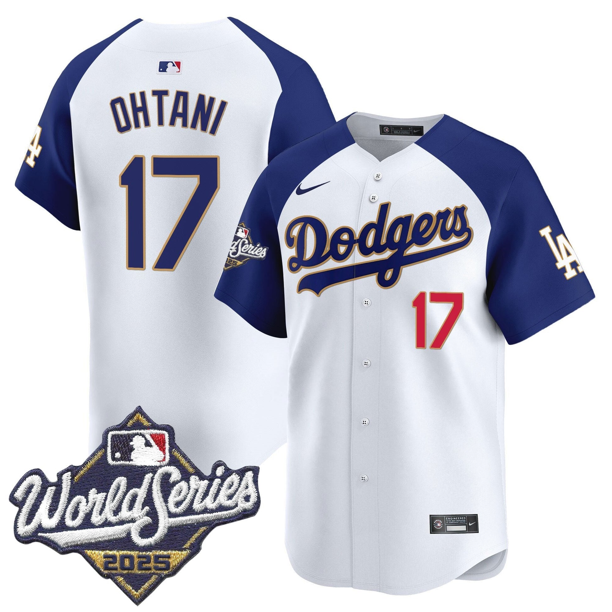 Men's Dodgers 2025 World Series Gold Trim Vapor Premier Limited Jersey - All Stitched