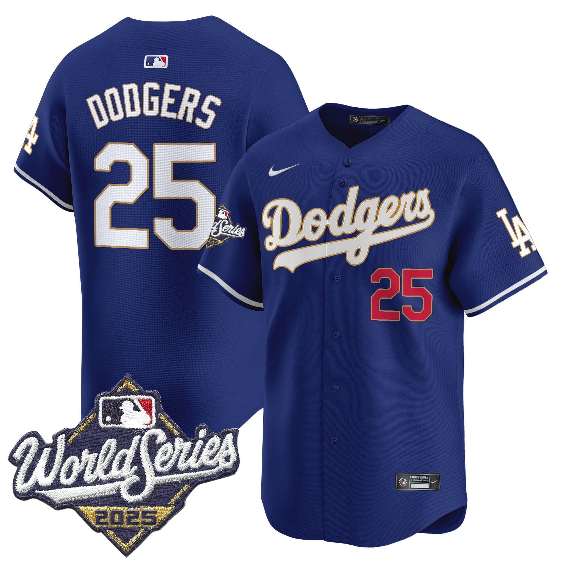 Men's Dodgers 2025 World Series Gold Trim Vapor Premier Limited Jersey - All Stitched