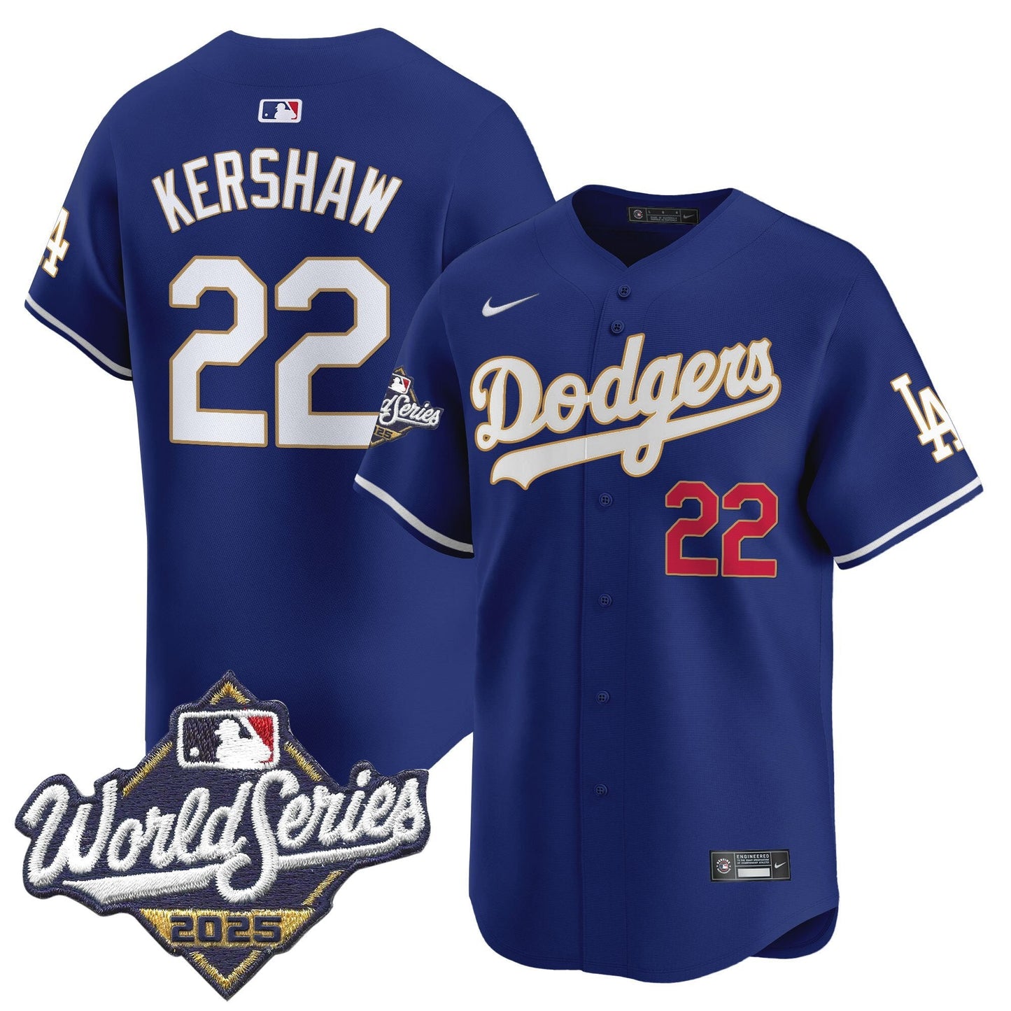 Men's Dodgers 2025 World Series Gold Trim Vapor Premier Limited Jersey - All Stitched
