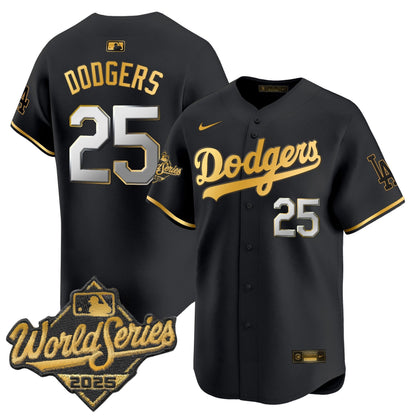Men's Dodgers 2025 World Series Gold Trim Vapor Premier Limited Jersey - All Stitched