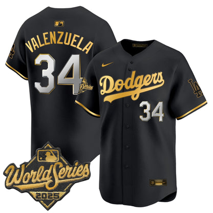 Men's Dodgers 2025 World Series Gold Trim Vapor Premier Limited Jersey - All Stitched