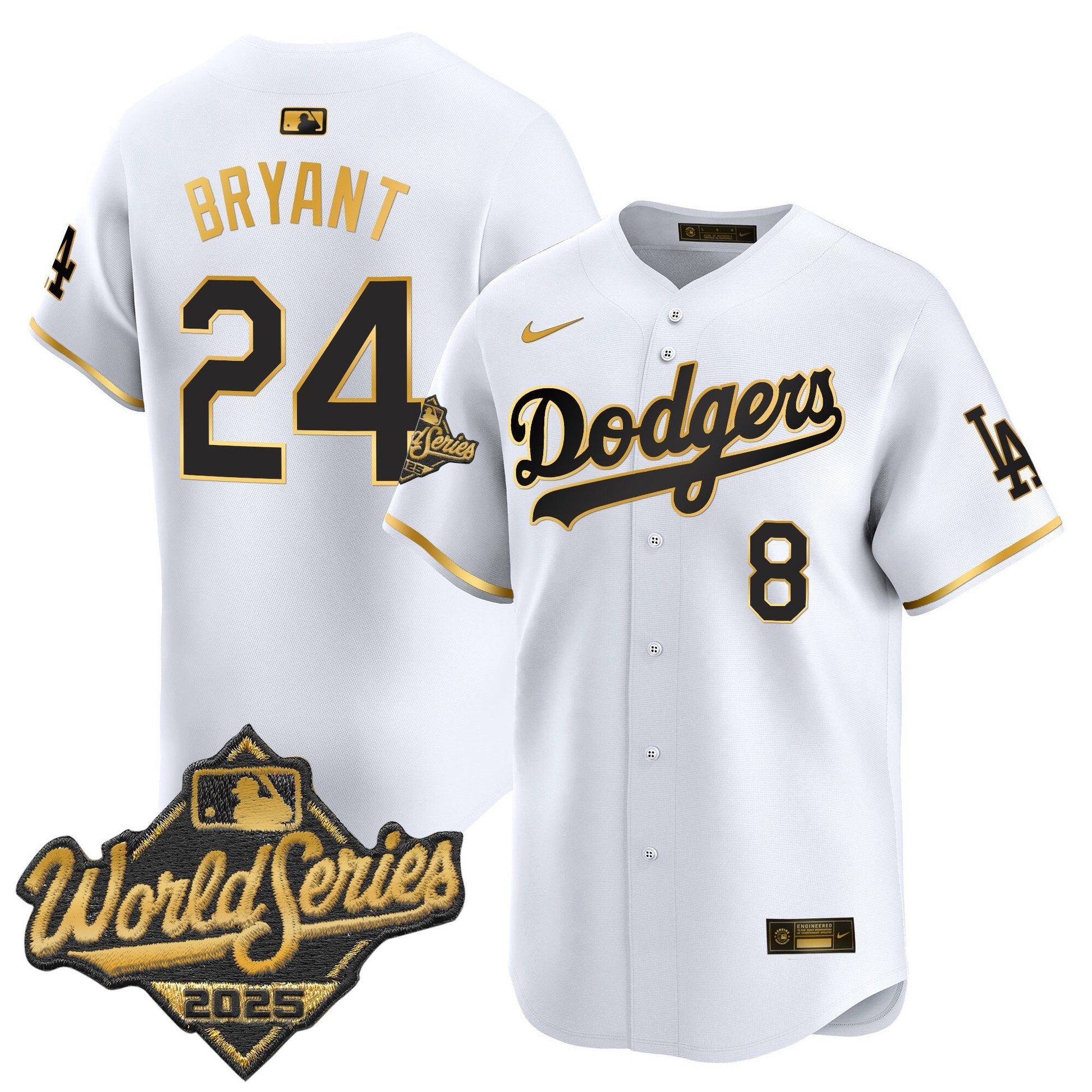 Men's Dodgers 2025 World Series Gold Trim Vapor Premier Limited Jersey - All Stitched