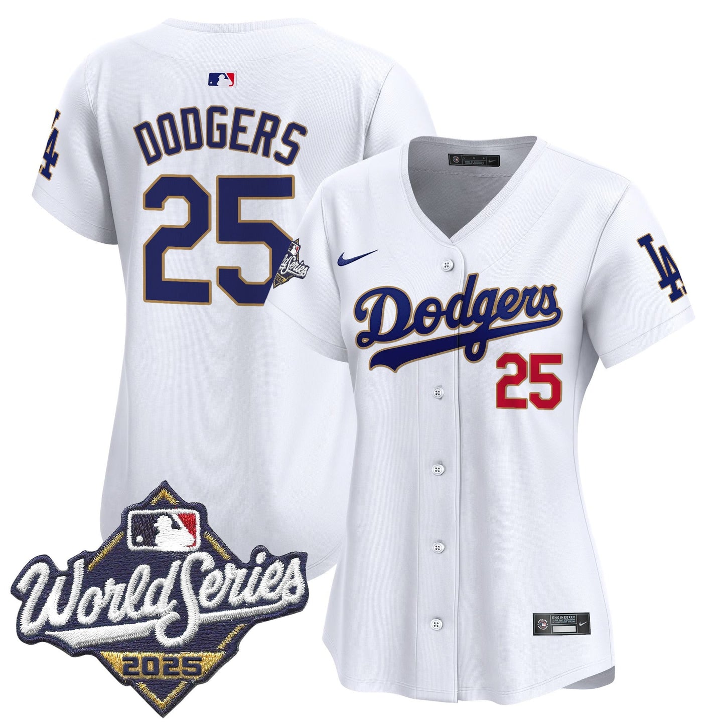 Women's Dodgers 2025 World Series Gold Trim Vapor Premier Limited Jersey - All Stitched