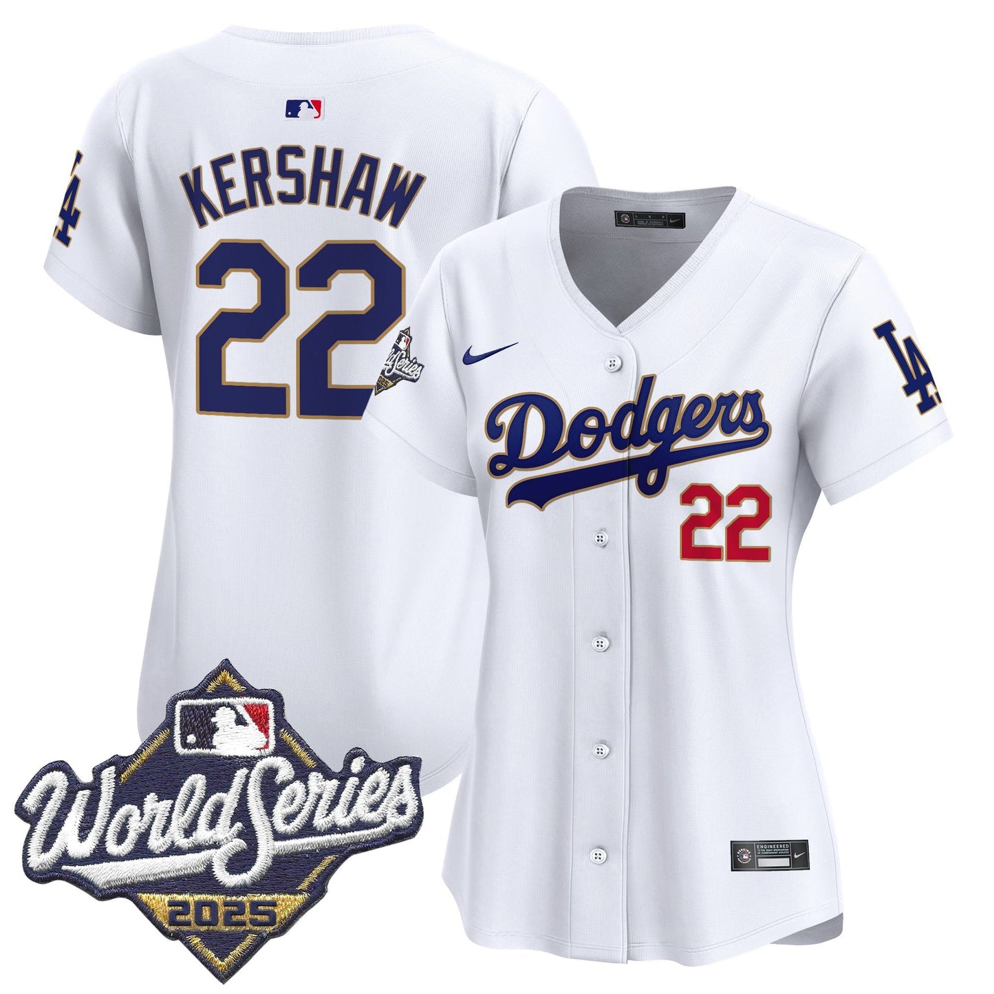 Women's Dodgers 2025 World Series Gold Trim Vapor Premier Limited Jersey - All Stitched