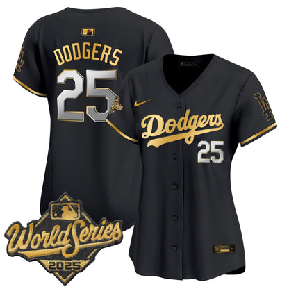 Women's Dodgers 2025 World Series Gold Trim Vapor Premier Limited Jersey - All Stitched