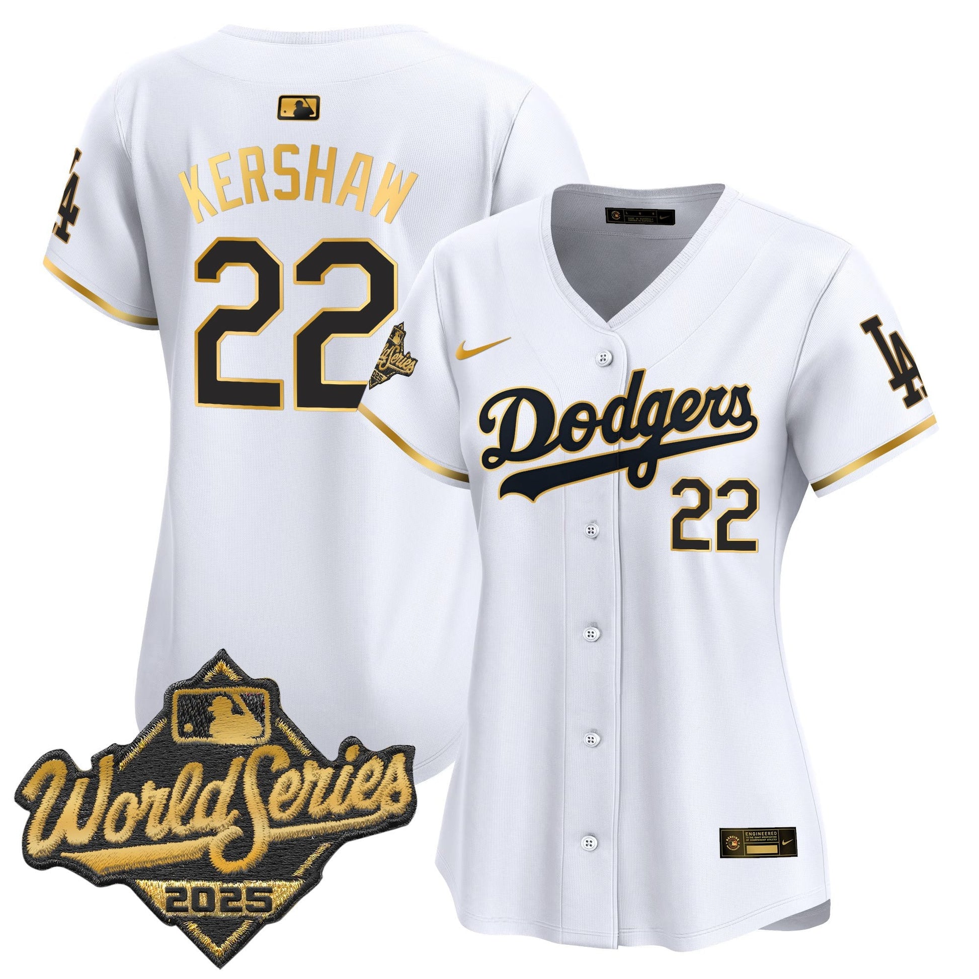 Women's Dodgers 2025 World Series Gold Trim Vapor Premier Limited Jersey - All Stitched