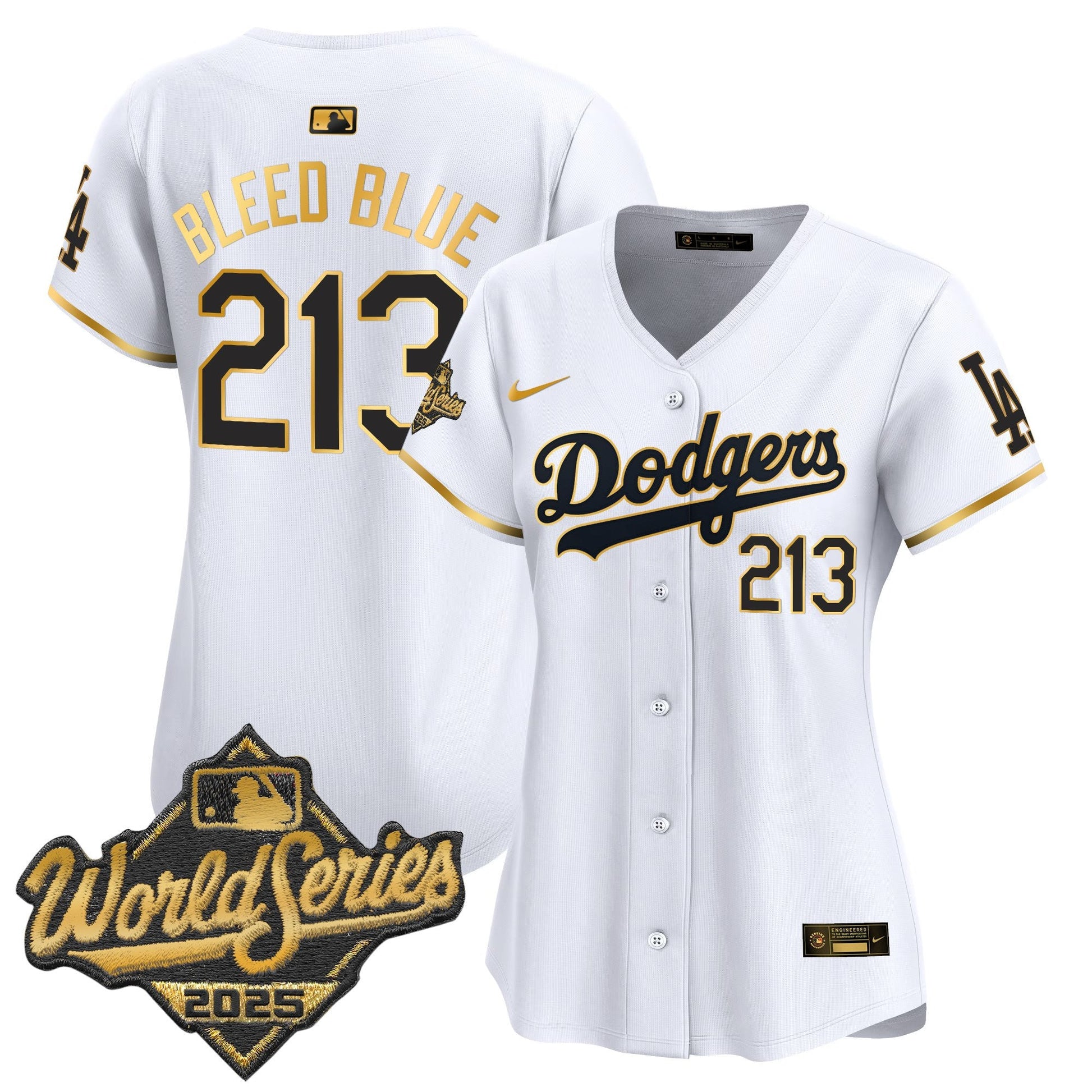 Women's Dodgers 2025 World Series Gold Trim Vapor Premier Limited Jersey - All Stitched