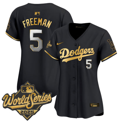 Women's Dodgers 2025 World Series Gold Trim Vapor Premier Limited Jersey - All Stitched