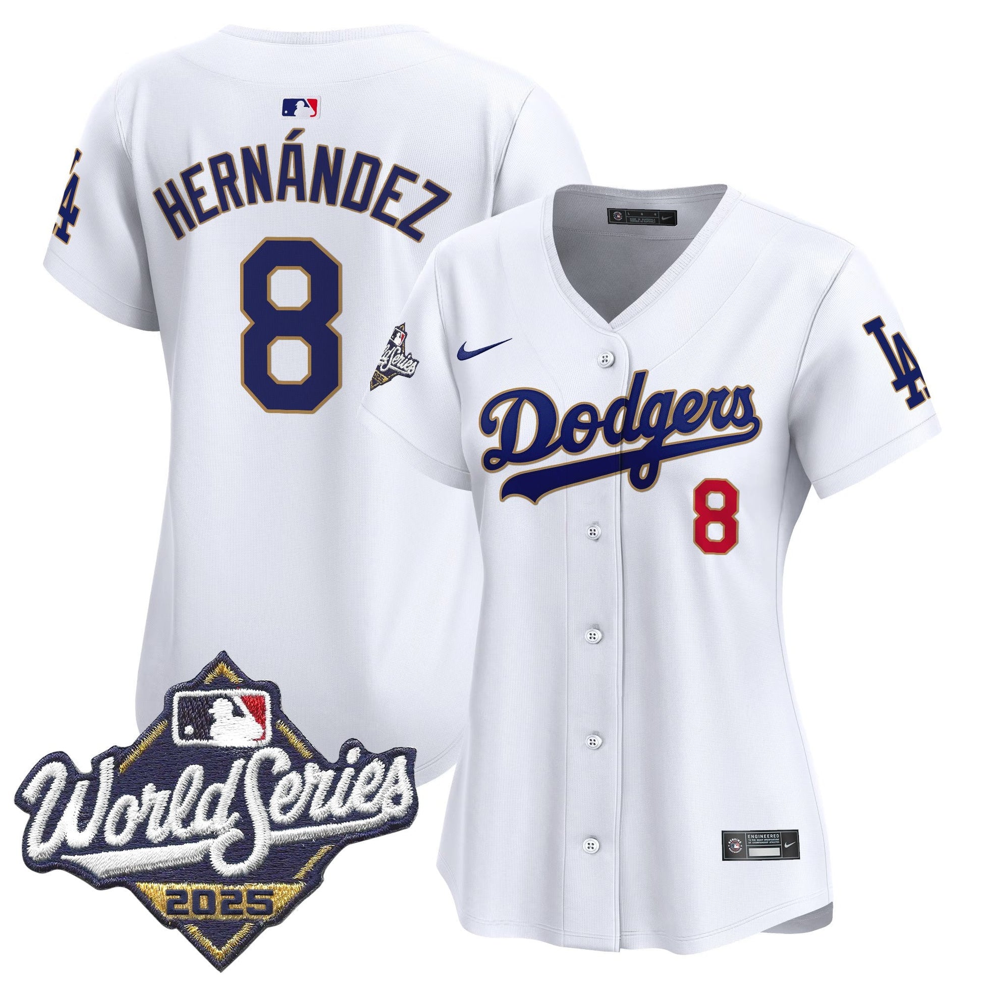 Women's Dodgers 2025 World Series Gold Trim Vapor Premier Limited Jersey - All Stitched
